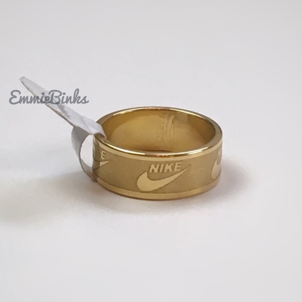 New 8mm Nike Swoosh Logo Golden Stainless Steel Band Ring
